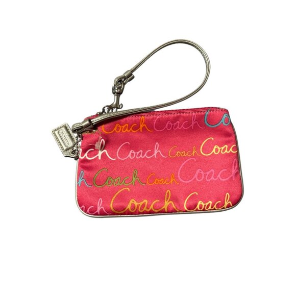 Coach Wristlet Mini Signature Fuchsia Silver, Coach Wristlet, Mini Silk Colorful - Picture 1 of 6